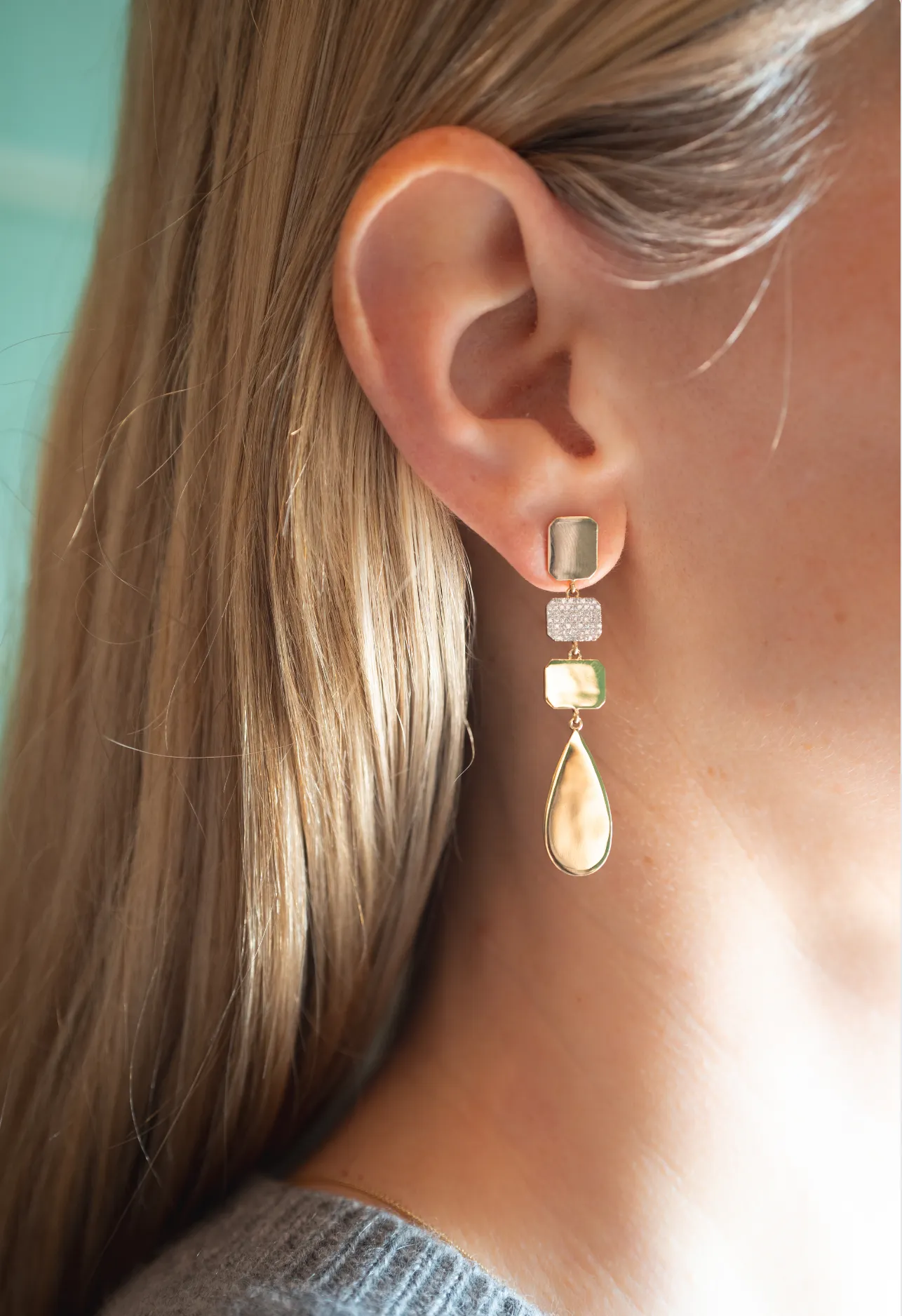 Petite Solid Gold and Diamond Geometric Dangles