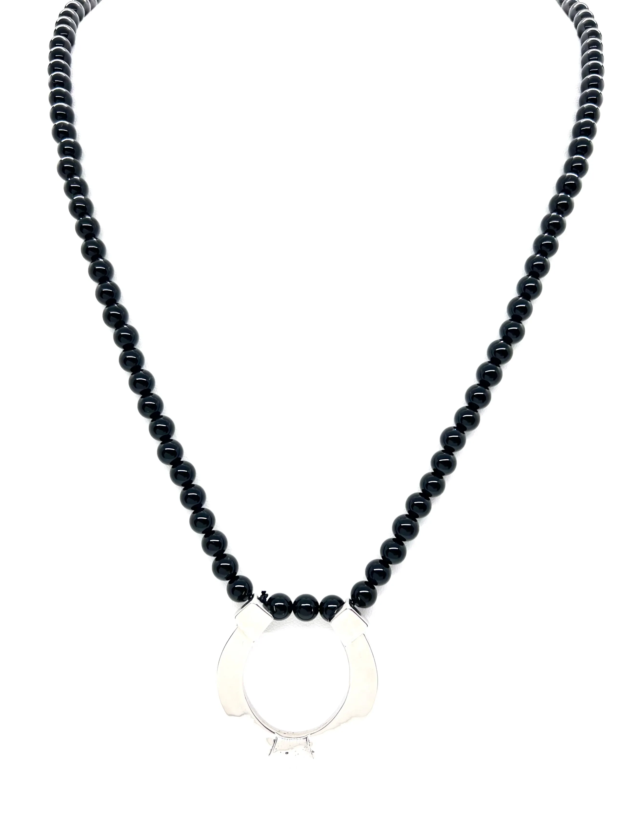 Petunia with Onyx and Vintage Horseshoe Pendant