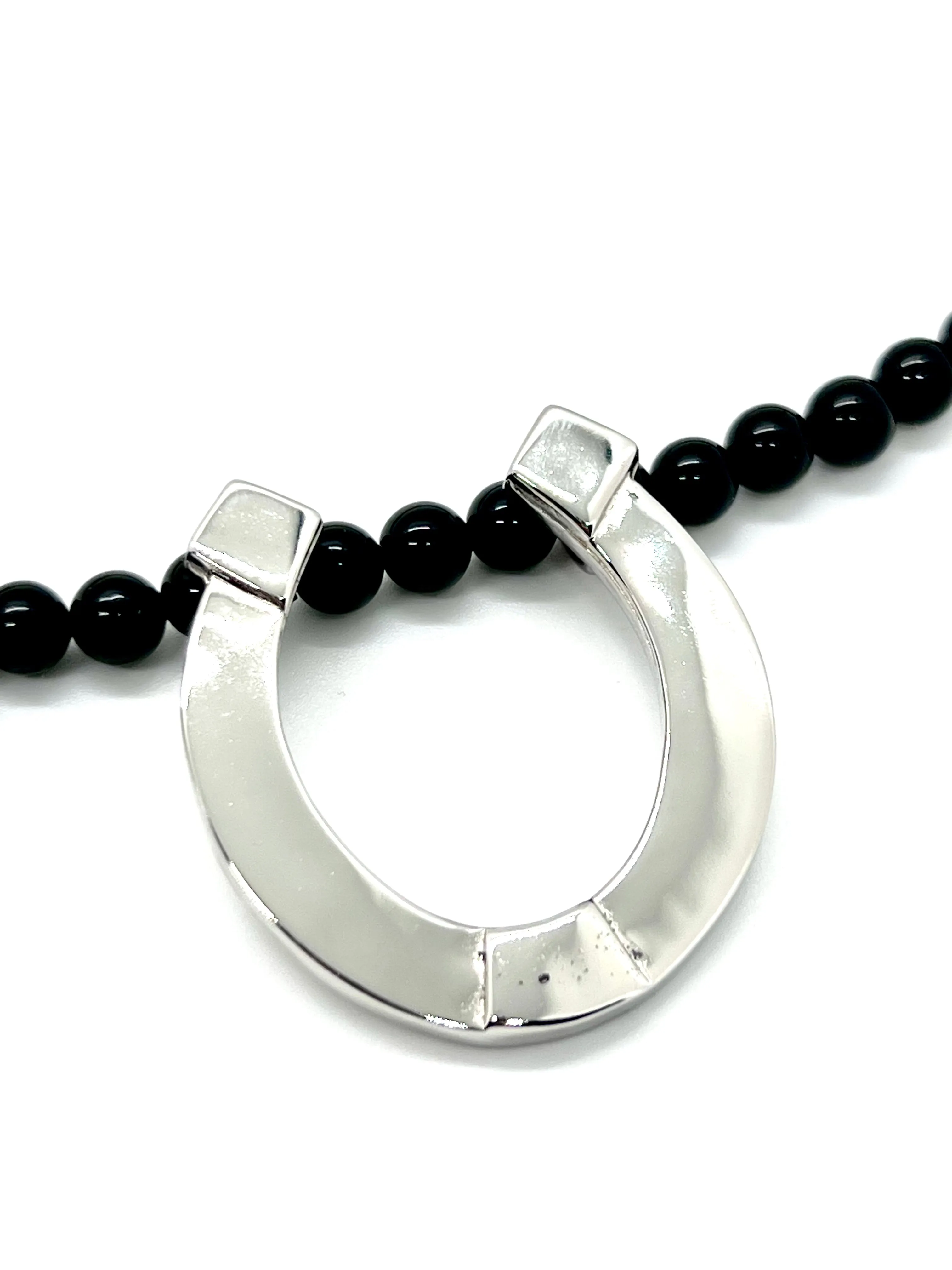 Petunia with Onyx and Vintage Horseshoe Pendant