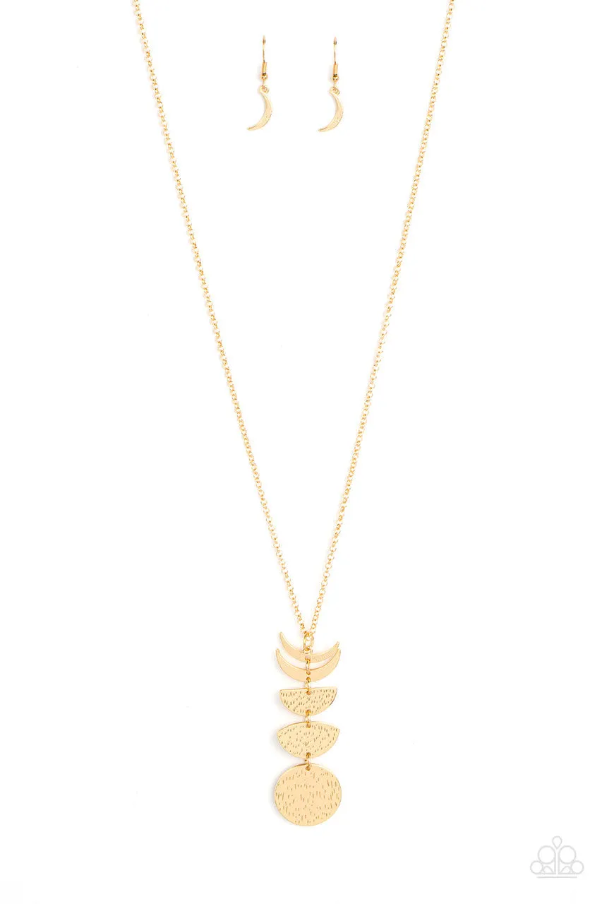 Phase Out - Gold - Moon Paparazzi Long Necklace