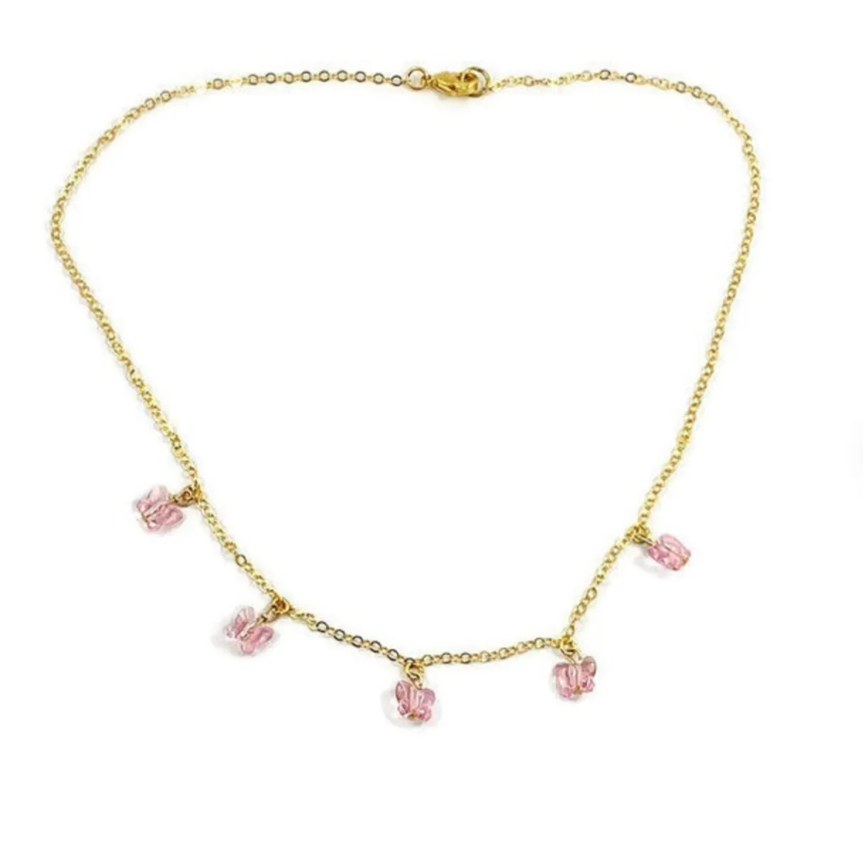 Pink Butterfly Choker 14K Gold Necklace