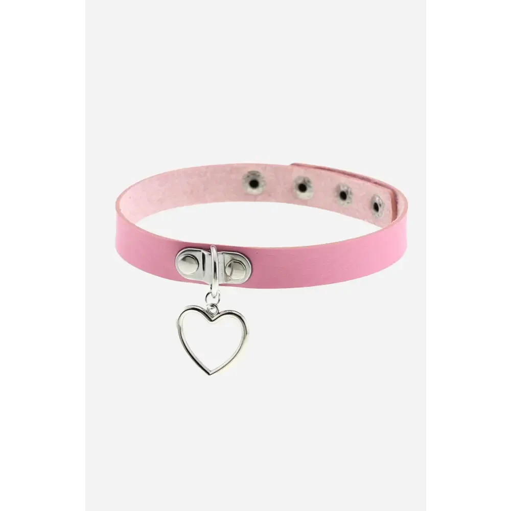 Pink Heart Charm Choker Necklace for Kawaii Pastel Aesthetic Style