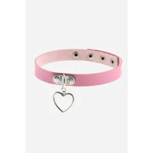 Pink Heart Charm Choker Necklace for Kawaii Pastel Aesthetic Style