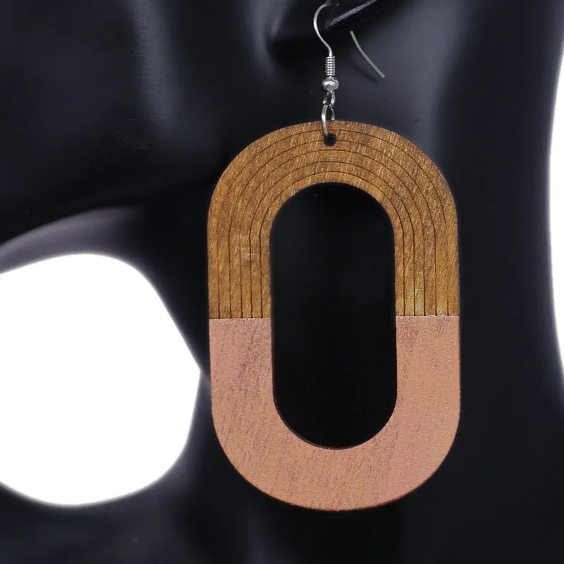 Pink Oval Wooden Dangle Earrings