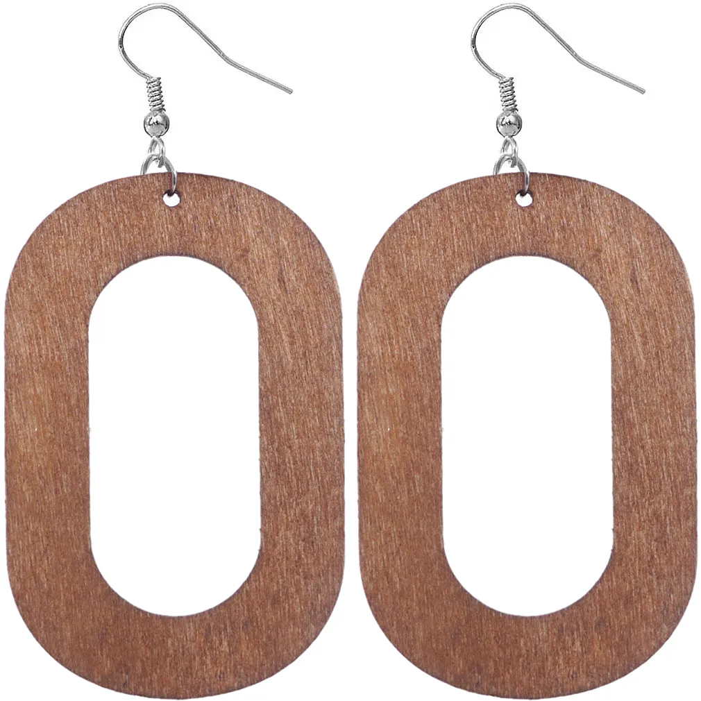 Pink Oval Wooden Dangle Earrings