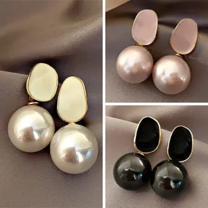 Pink White Pearl Dangle Earrings for Women Black Geometric Acrylic Round Ball Pendants Drop Earrings Elegant Ear Jewelry