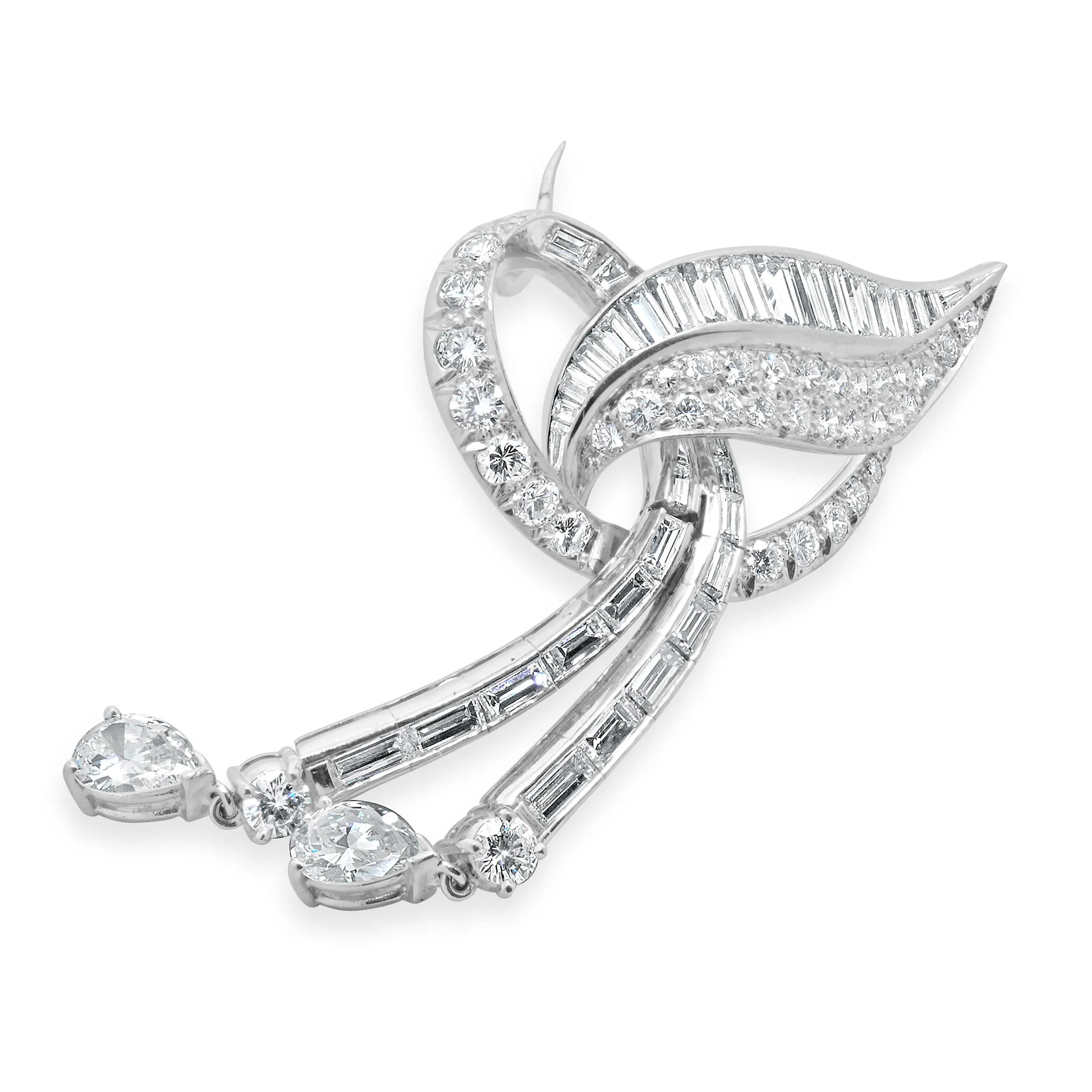 Platinum Vintage Diamond Ribbon Pin