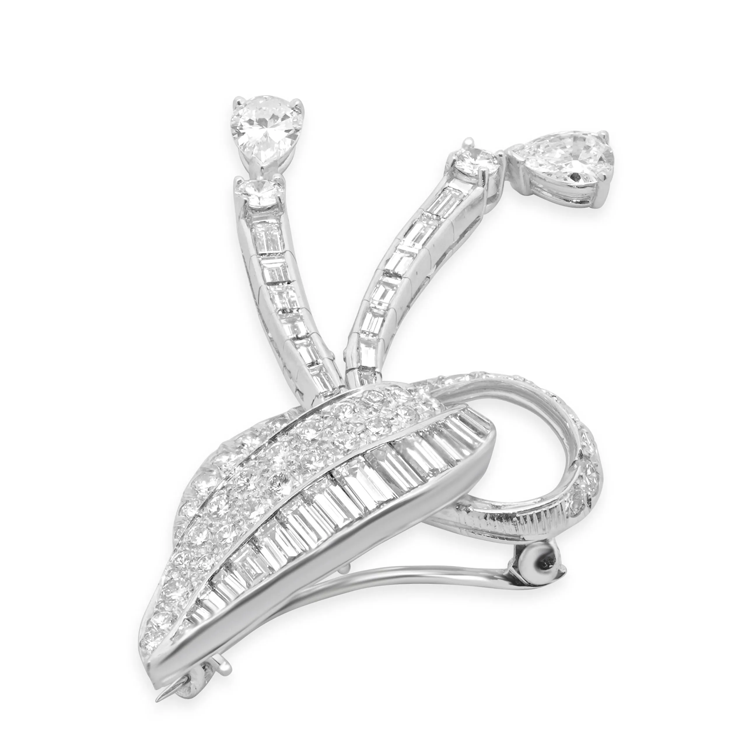 Platinum Vintage Diamond Ribbon Pin