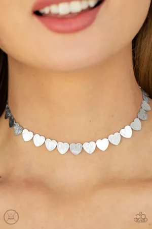 Playing HEART to Get Silver Paparazzi Choker Necklace