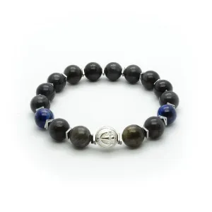 Premium Black Labradorite Stretch Bracelet With Blue Kyanite in Silver | 10MM