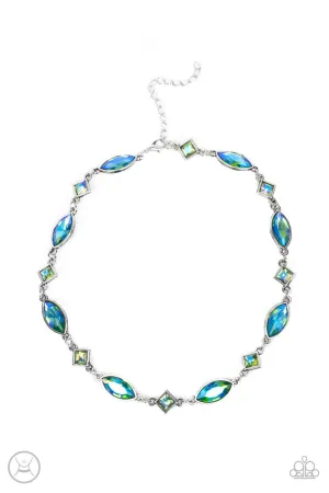 Prismatic Reinforcements - Green - Iridescent Square Marquis Gems Paparazzi Short Necklace