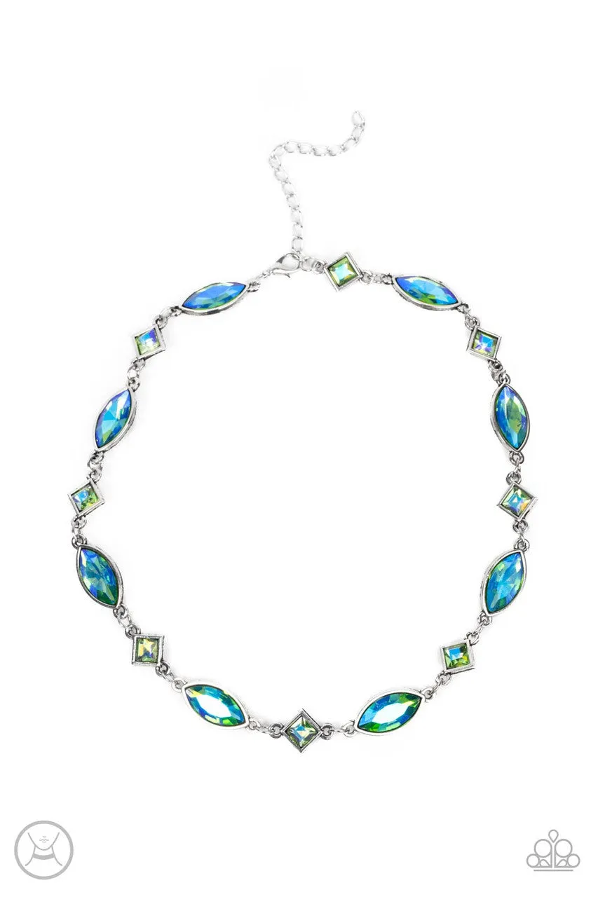 Prismatic Reinforcements - Green - Iridescent Square Marquis Gems Paparazzi Short Necklace