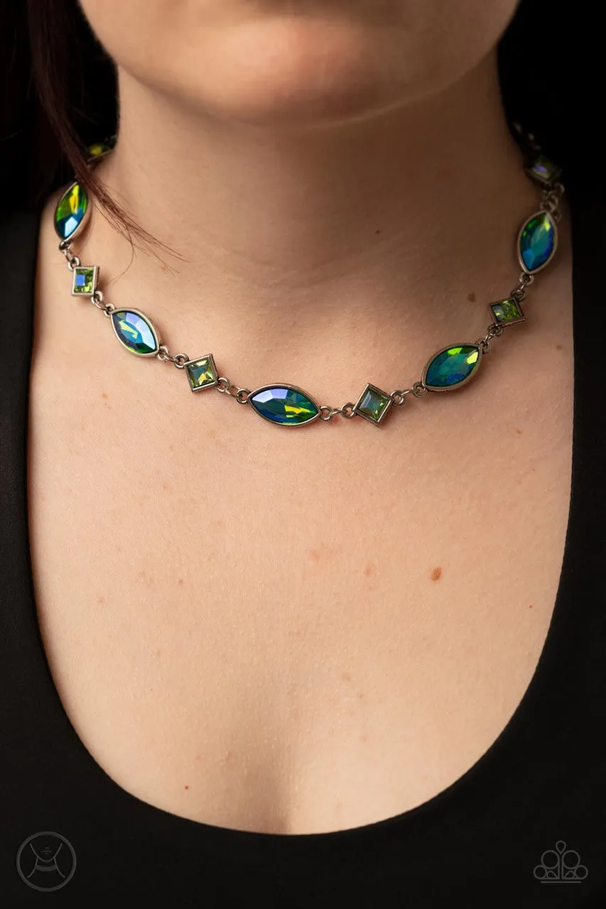 Prismatic Reinforcements - Green - Iridescent Square Marquis Gems Paparazzi Short Necklace