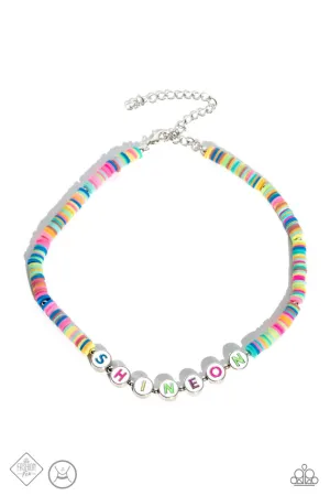 Psychedelic Glow - Multi - Clay Disc Bead "Shine On" Inspirational Paparazzi Choker Necklace - April 2023 Sunset Sightings