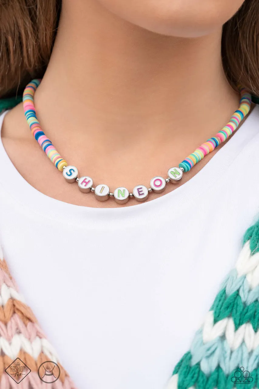 Psychedelic Glow - Multi - Clay Disc Bead "Shine On" Inspirational Paparazzi Choker Necklace - April 2023 Sunset Sightings