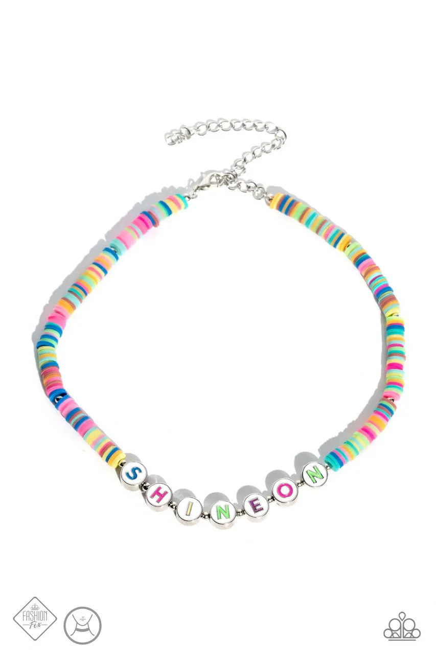 Psychedelic Glow - Multi - Clay Disc Bead "Shine On" Inspirational Paparazzi Choker Necklace - April 2023 Sunset Sightings
