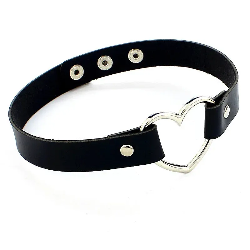 Punk Rock Gothic PU Leather Necklace Heart Round Spike Rivet Collar Studded Choker Chain Necklace
