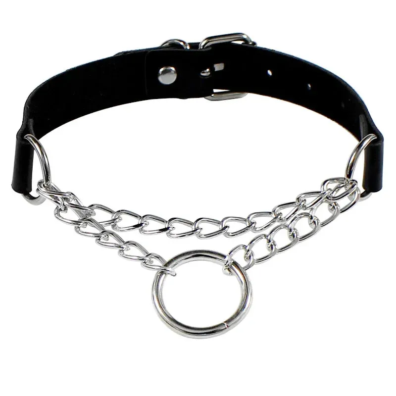 Punk Rock Gothic PU Leather Necklace Heart Round Spike Rivet Collar Studded Choker Chain Necklace