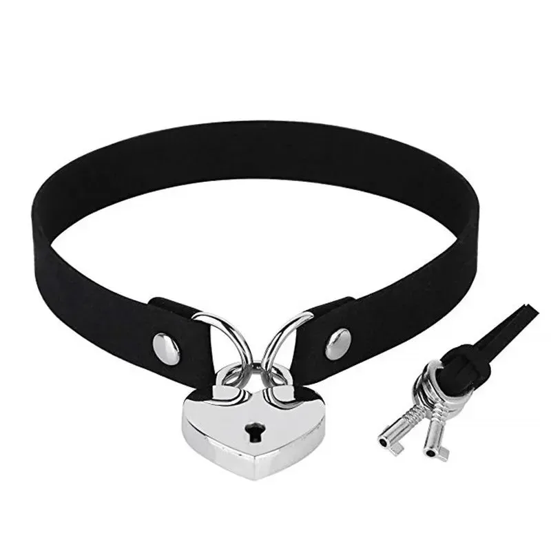 Punk Rock Gothic PU Leather Necklace Heart Round Spike Rivet Collar Studded Choker Chain Necklace