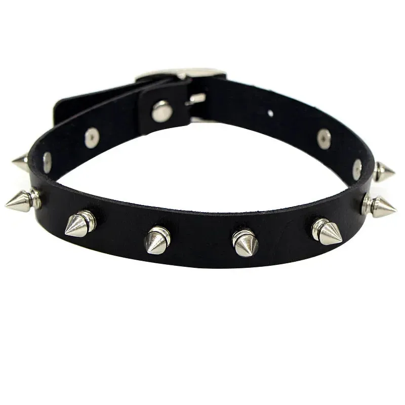 Punk Rock Gothic PU Leather Necklace Heart Round Spike Rivet Collar Studded Choker Chain Necklace
