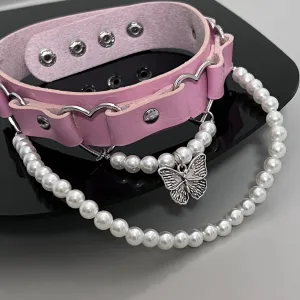 PUNK STUD BUTTERFLY PEARL CHOKER YV47396