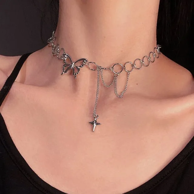 Punk Style Butterfly Choker Necklace