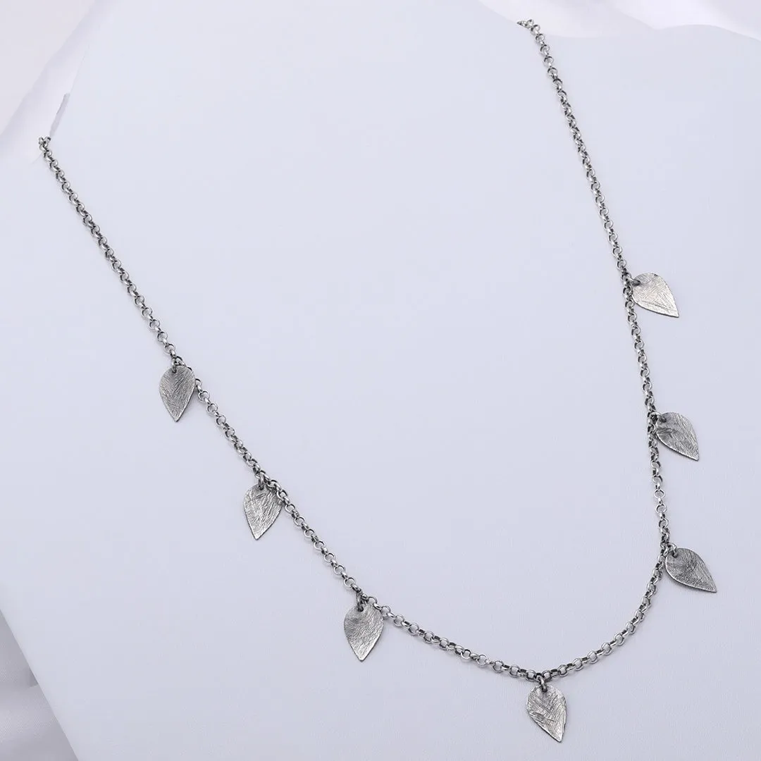 Pure Silver Necklace - Multi-Leaf Oxidized Choker