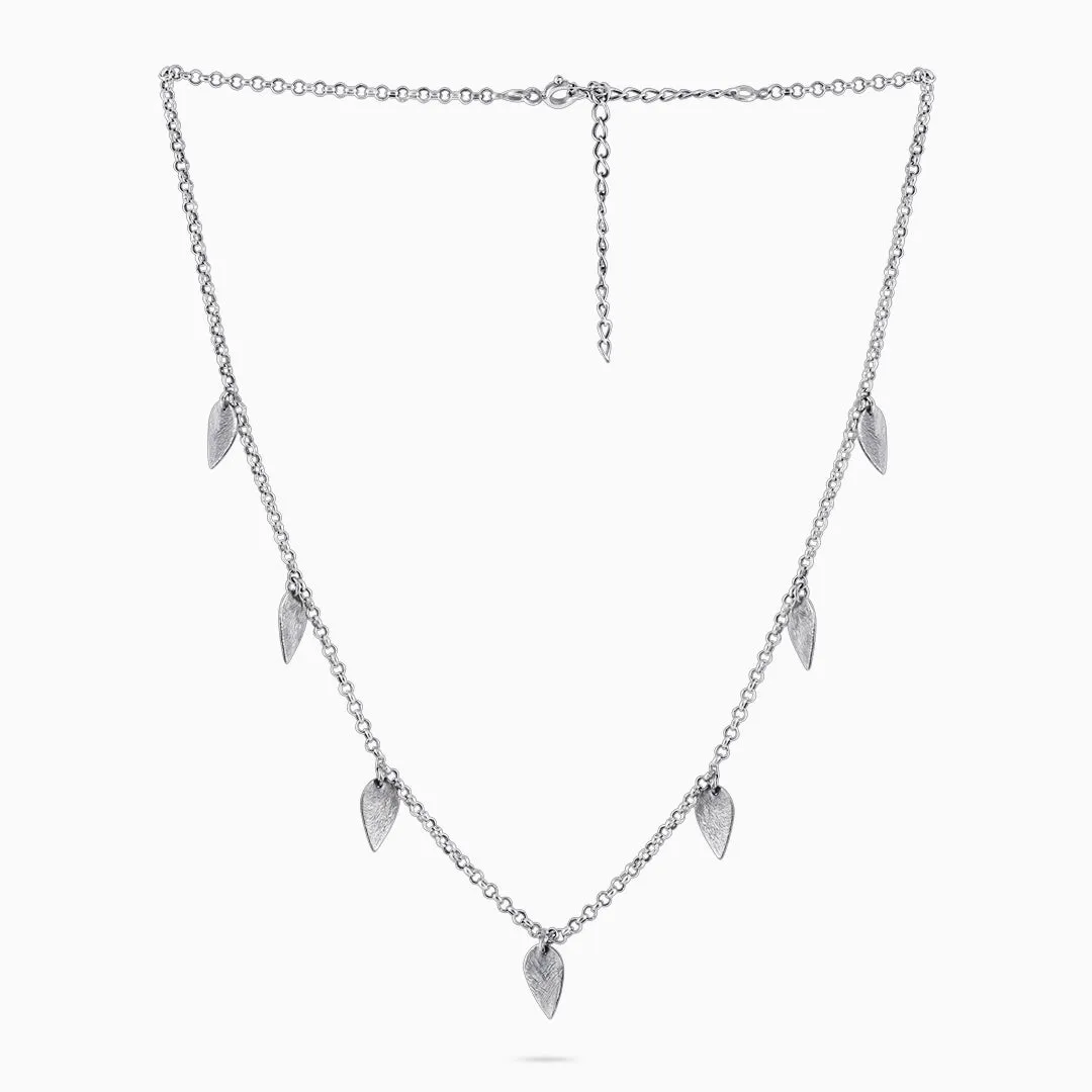 Pure Silver Necklace - Multi-Leaf Oxidized Choker