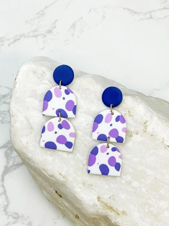 Purple Multi Geometric Clay Dangles - Half-Circles