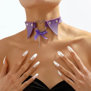 Purple Polystyrene & Silver-Plated Heart Choker Necklace