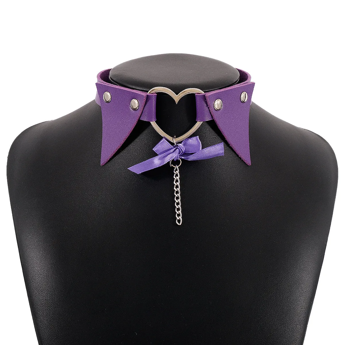 Purple Polystyrene & Silver-Plated Heart Choker Necklace
