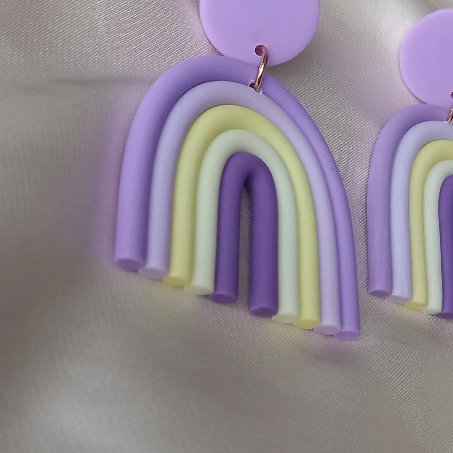 Purple Rainbow Charm Drop Earrings - Abstract Rainbow Earrings, Purple Earrings, Abstract Earrings, Hanging Jewellery,Statement Accessories