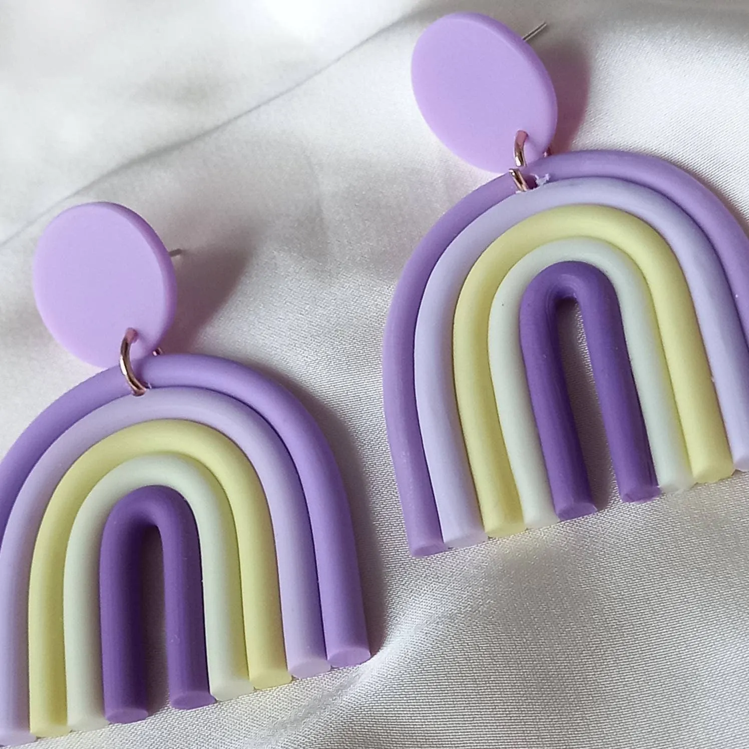 Purple Rainbow Charm Drop Earrings - Abstract Rainbow Earrings, Purple Earrings, Abstract Earrings, Hanging Jewellery,Statement Accessories