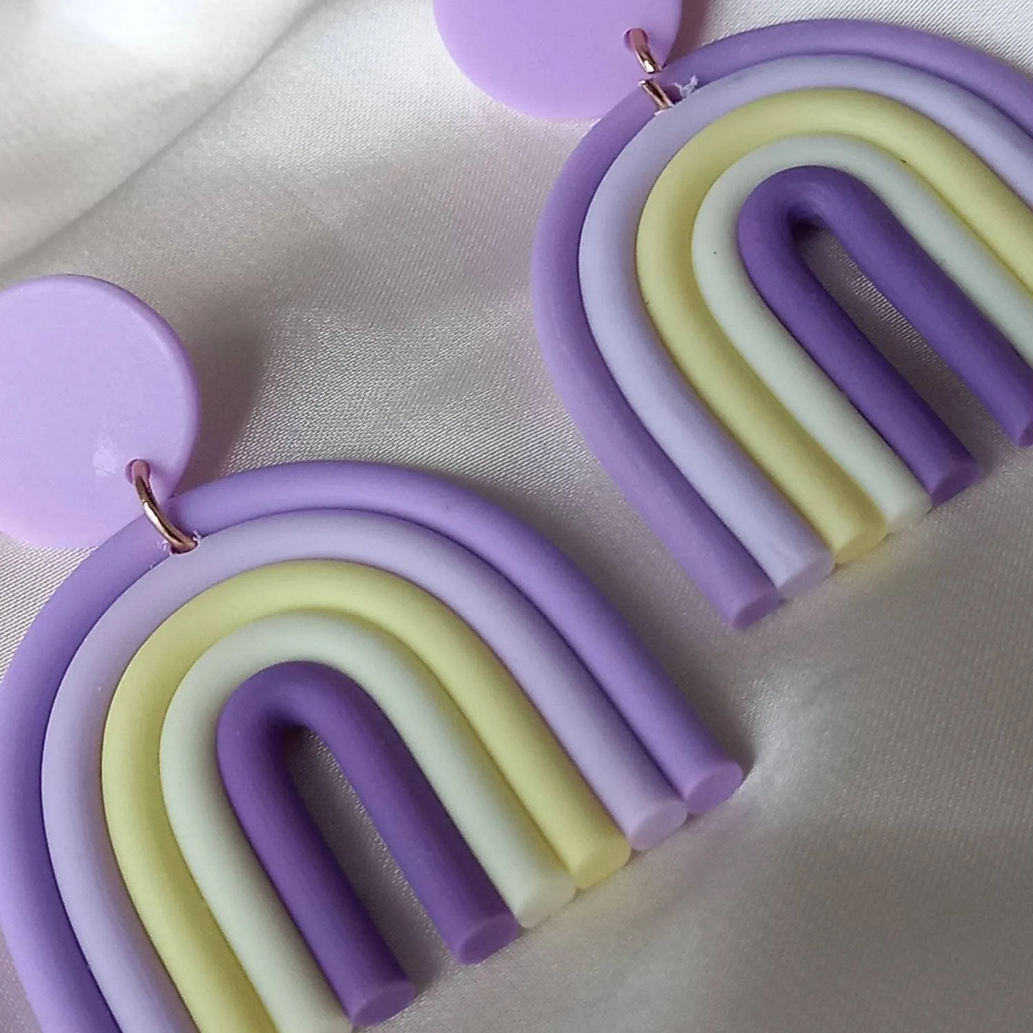 Purple Rainbow Charm Drop Earrings - Abstract Rainbow Earrings, Purple Earrings, Abstract Earrings, Hanging Jewellery,Statement Accessories