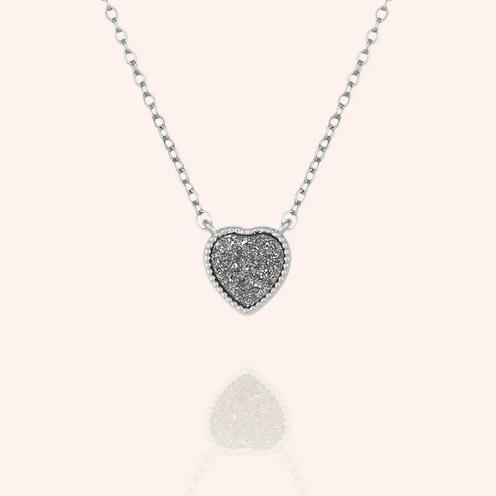 "Amore" Heart Genuine Drusy Pendant Necklace