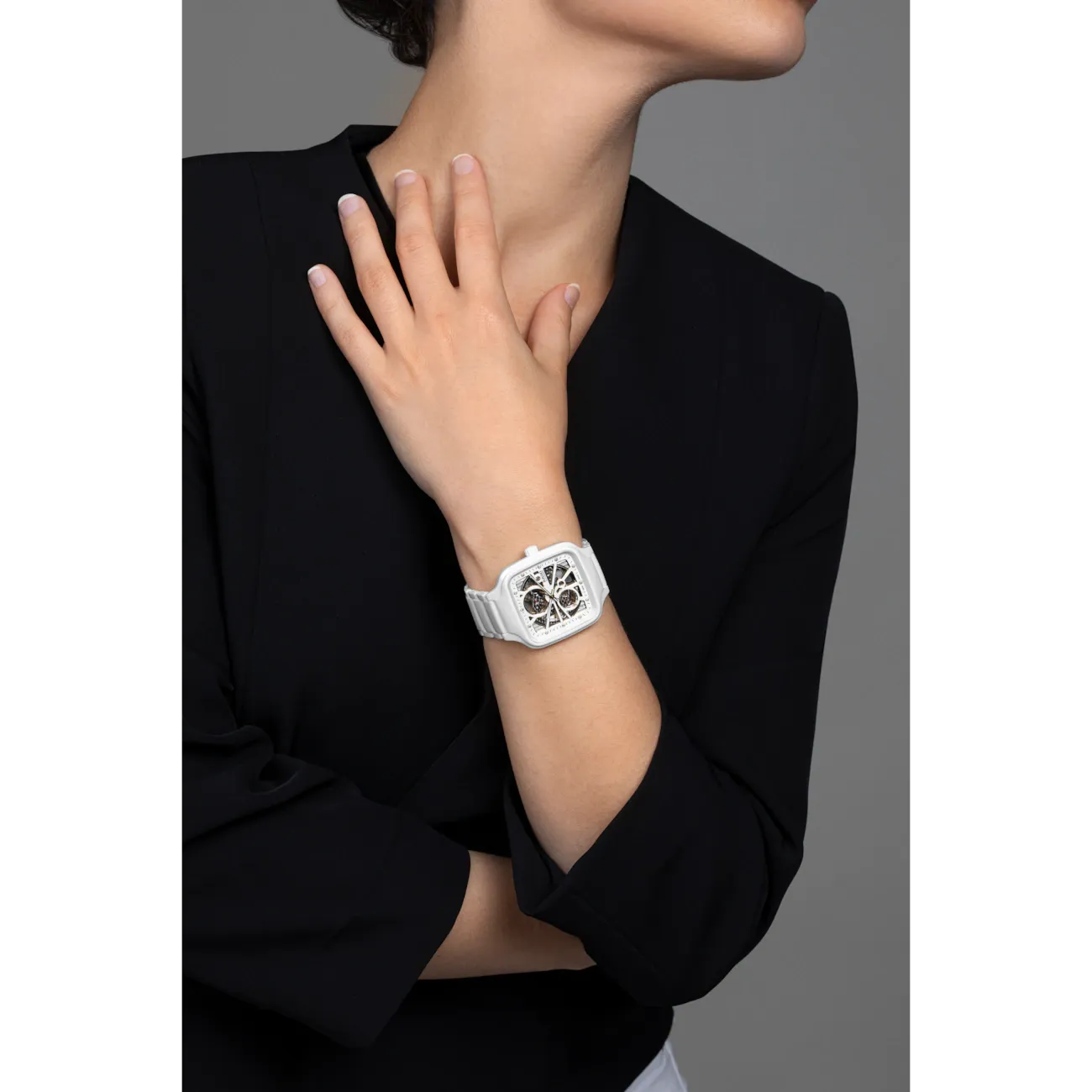 Rado True Square Automatic Open Heart White Ceramic with Diamonds