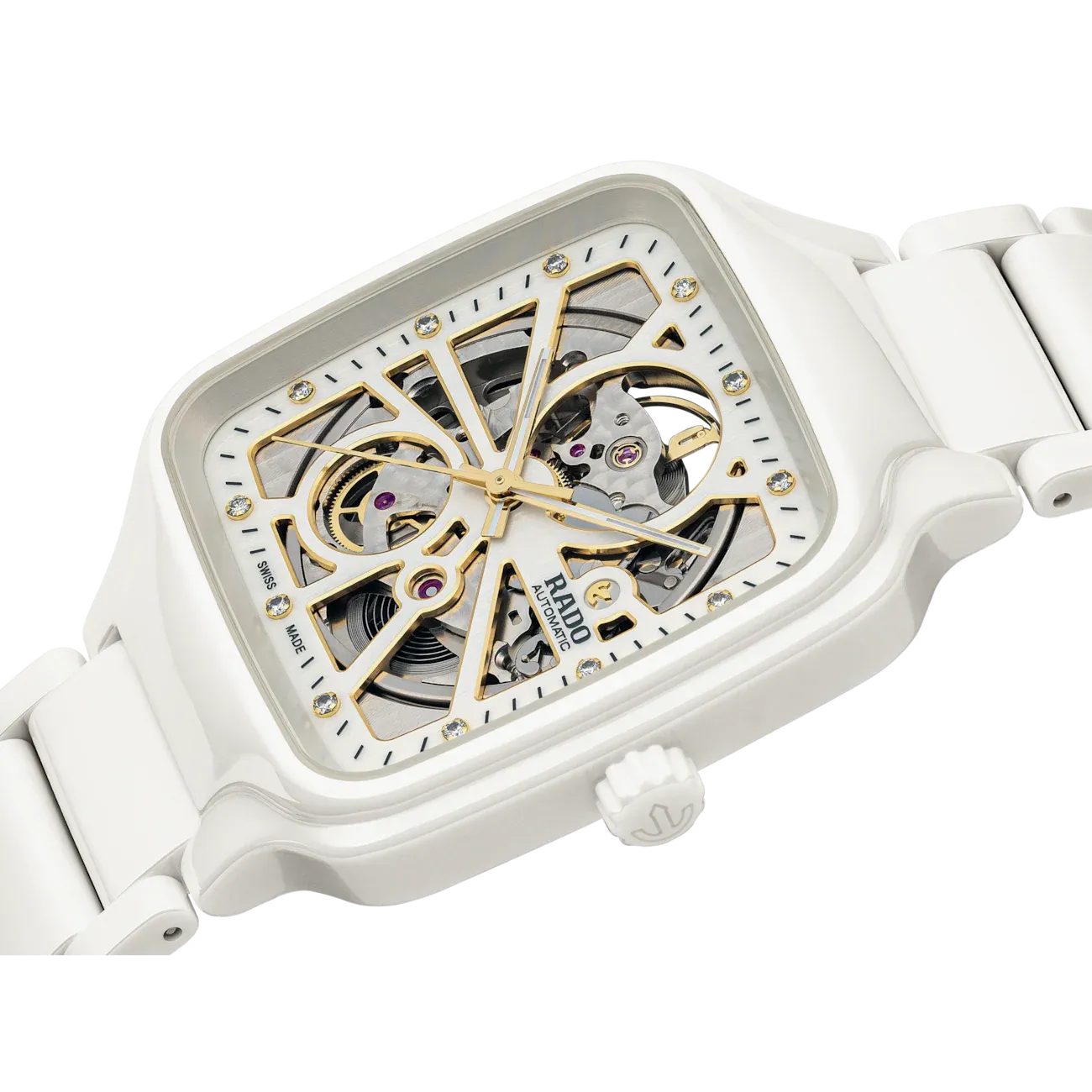 Rado True Square Automatic Open Heart White Ceramic with Diamonds