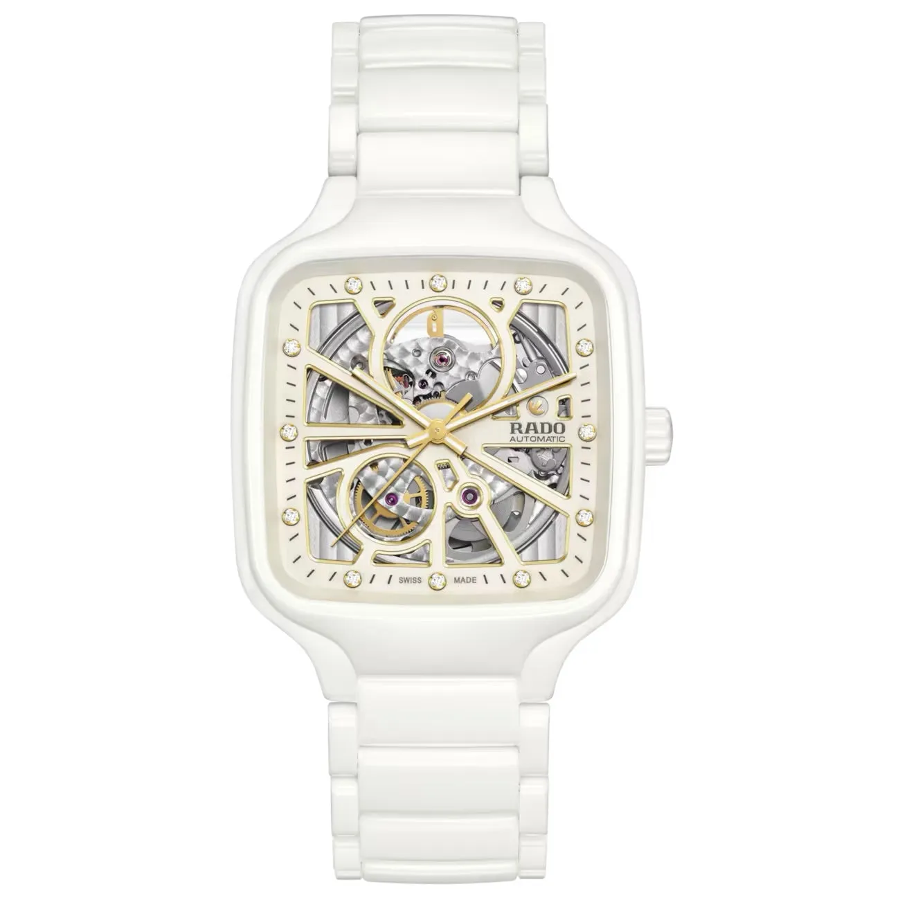 Rado True Square Automatic Open Heart White Ceramic with Diamonds