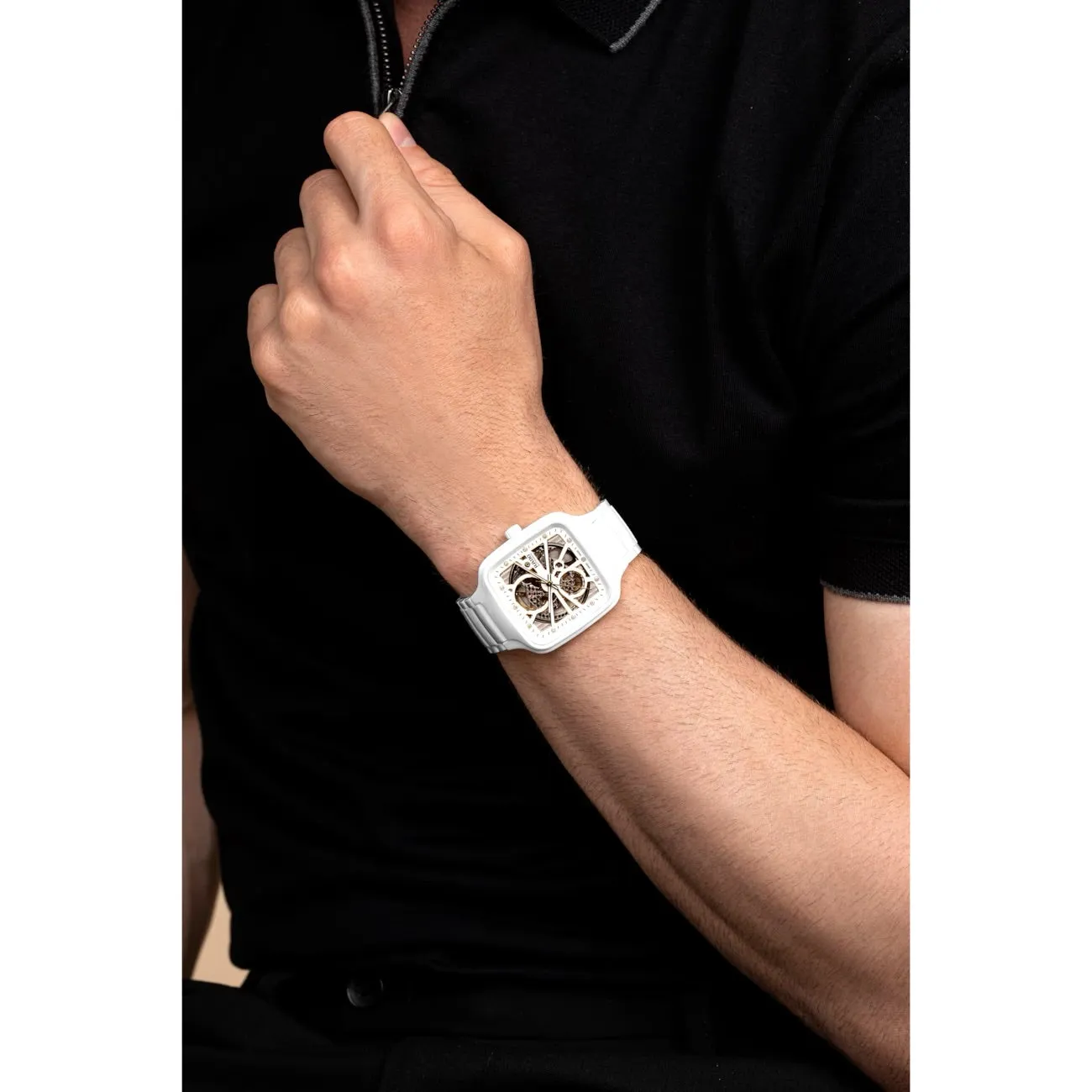Rado True Square Automatic Open Heart White Ceramic with Diamonds