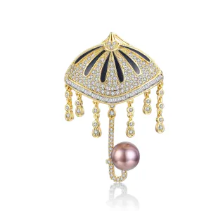 Rainy Day Umbrella Pearl Brooch