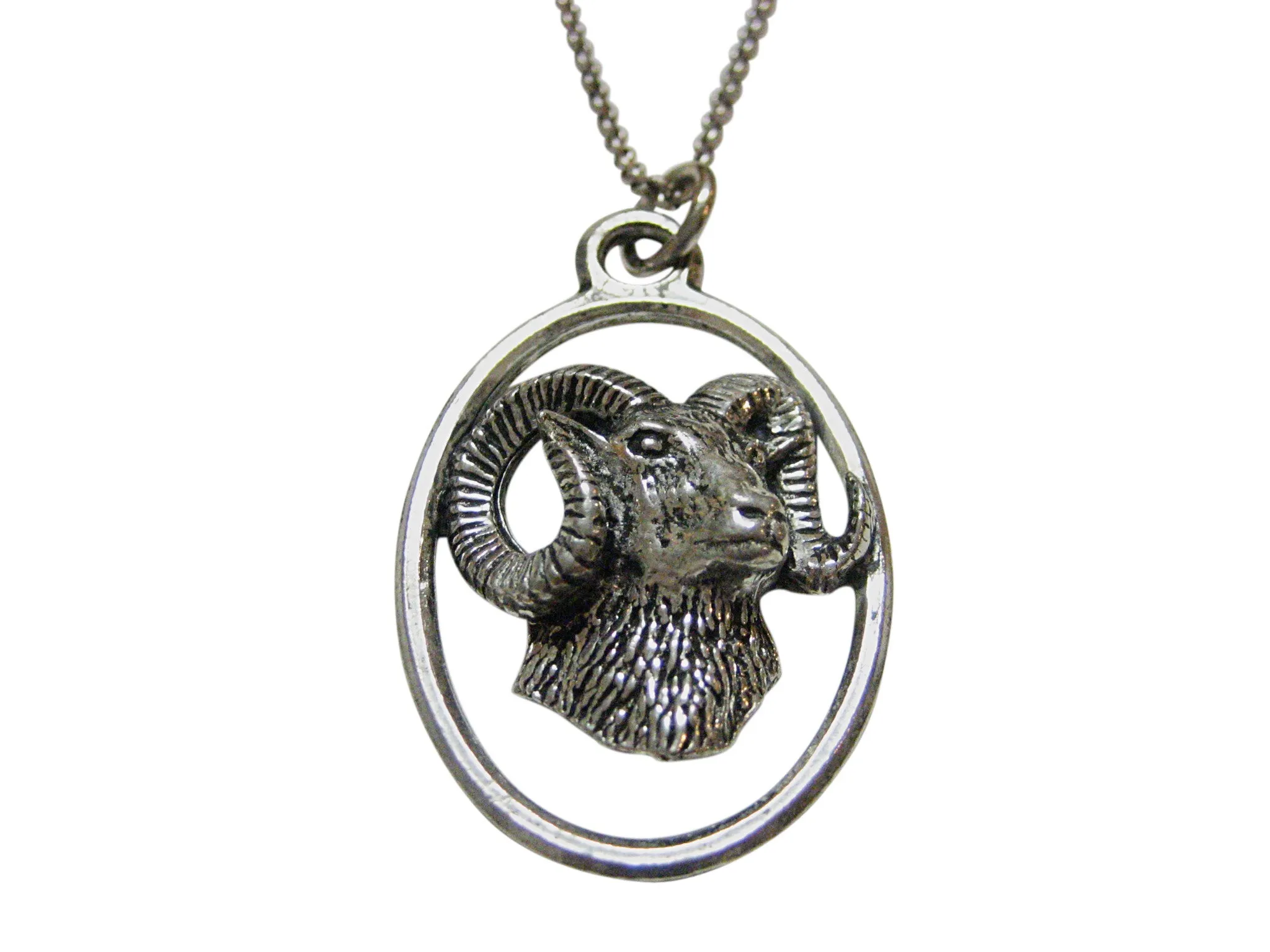 Ram Head Large Oval Pendant Necklace