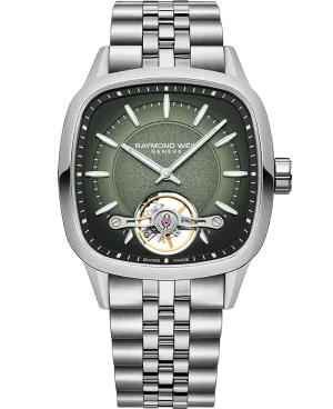 Raymond Weil Freelancer Calibre RW1212 Square Open Heart Green on Bracelet