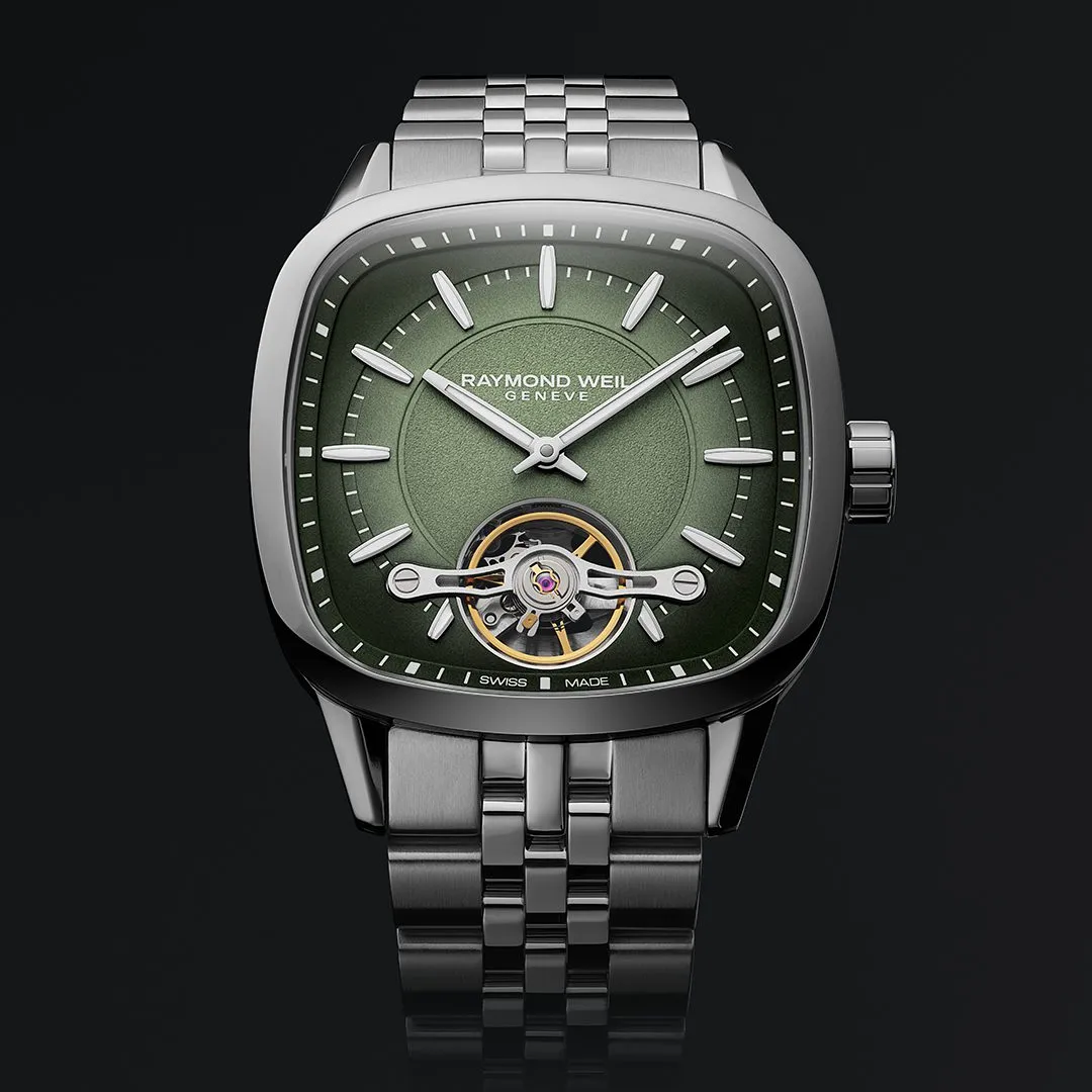 Raymond Weil Freelancer Calibre RW1212 Square Open Heart Green on Bracelet