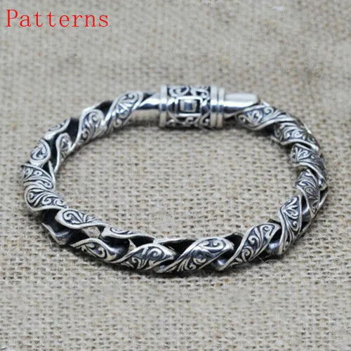Real Solid 925 Sterling Silver Bracelets Flower Pattern Chain Fashion Jewelry