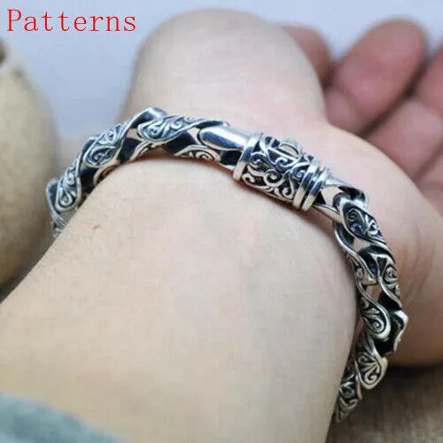 Real Solid 925 Sterling Silver Bracelets Flower Pattern Chain Fashion Jewelry