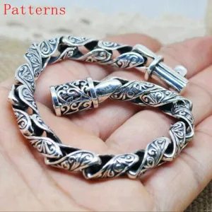 Real Solid 925 Sterling Silver Bracelets Flower Pattern Chain Fashion Jewelry