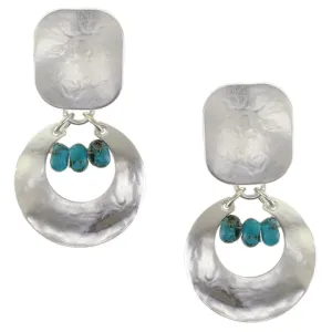 Rectangle with Crescent and Beads Clip or Post Earrings