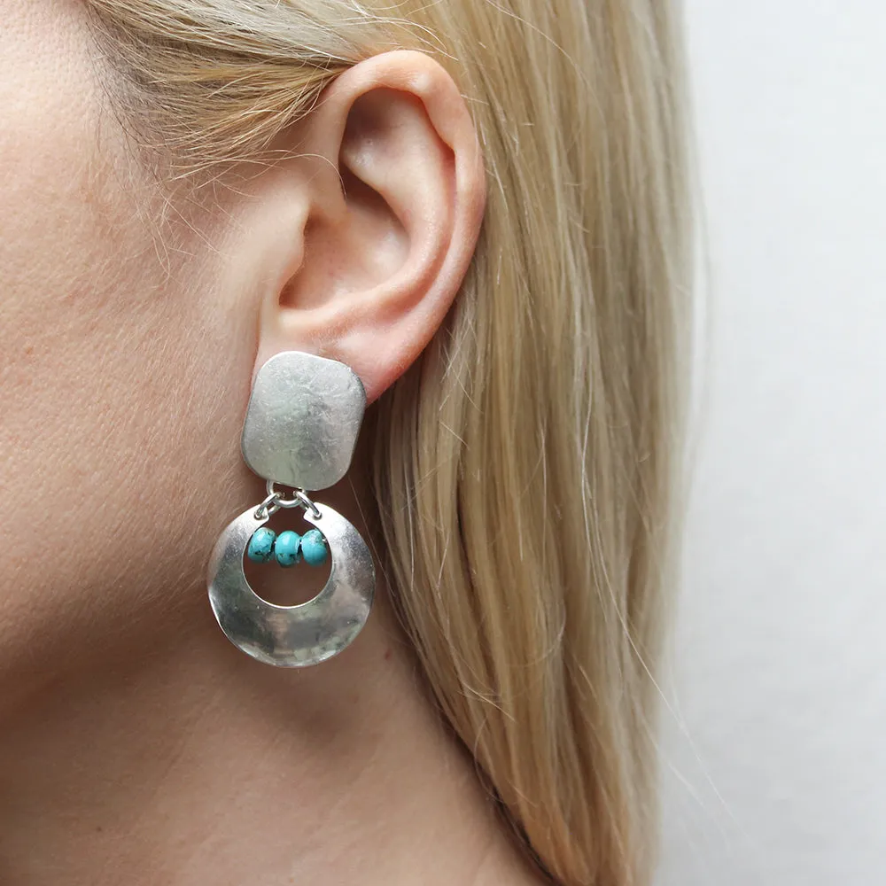 Rectangle with Crescent and Beads Clip or Post Earrings