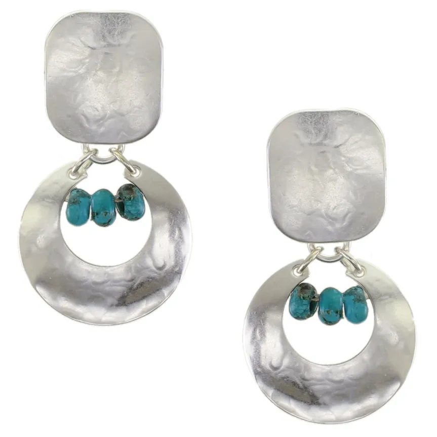 Rectangle with Crescent and Beads Clip or Post Earrings