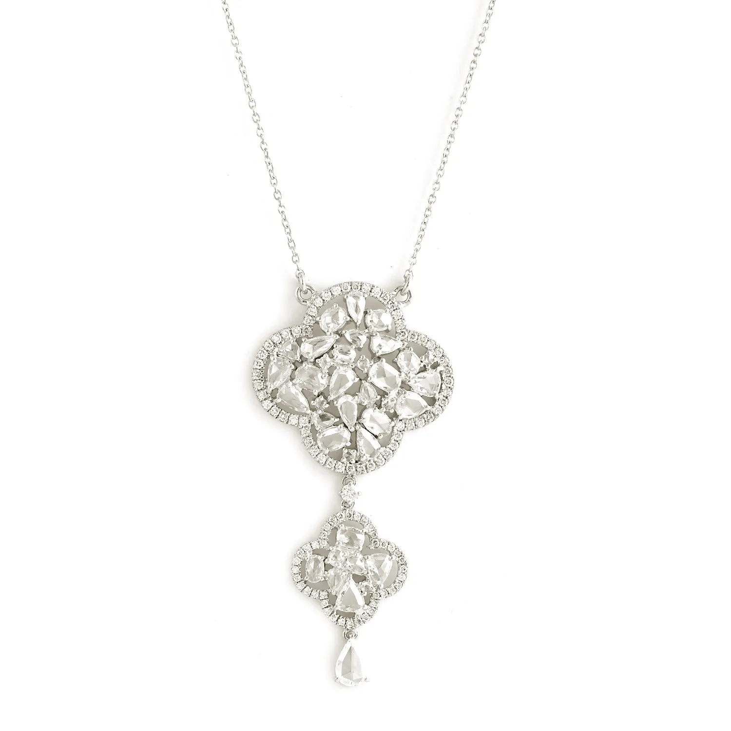 Rose Cut Diamond In 18k White Gold Cluster Chain Choker Necklace Gift